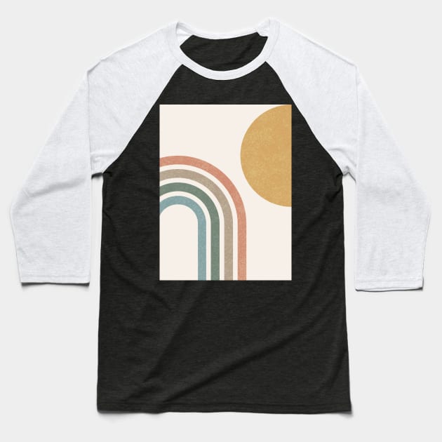 Mid-Century Modern Sun & Rainbow Colorful Baseball T-Shirt by moonlightprint